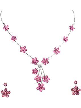 Stunning Rhinestone Floral Necklace & Earrings Set - Elegant Jewelry Gift